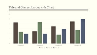 Title and Content Layout with Chart
0
1
2
3
4
5
6
Category 1 Category 2 Category 3 Category 4
Series 1 Series 2 Series 3
