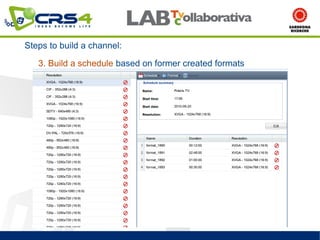 Steps to build a channel:

   3. Build a schedule based on former created formats
 