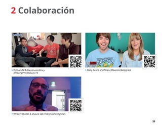20
2 Colaboración
 Wheezy Waiter  Vsauce talk Vidcon/wheezynews
 O2GuruTV  Danisnotonfire y
AmazingPhil/O2GuruTV
 Daily Grace and Shane Dawson/dailygrace
 