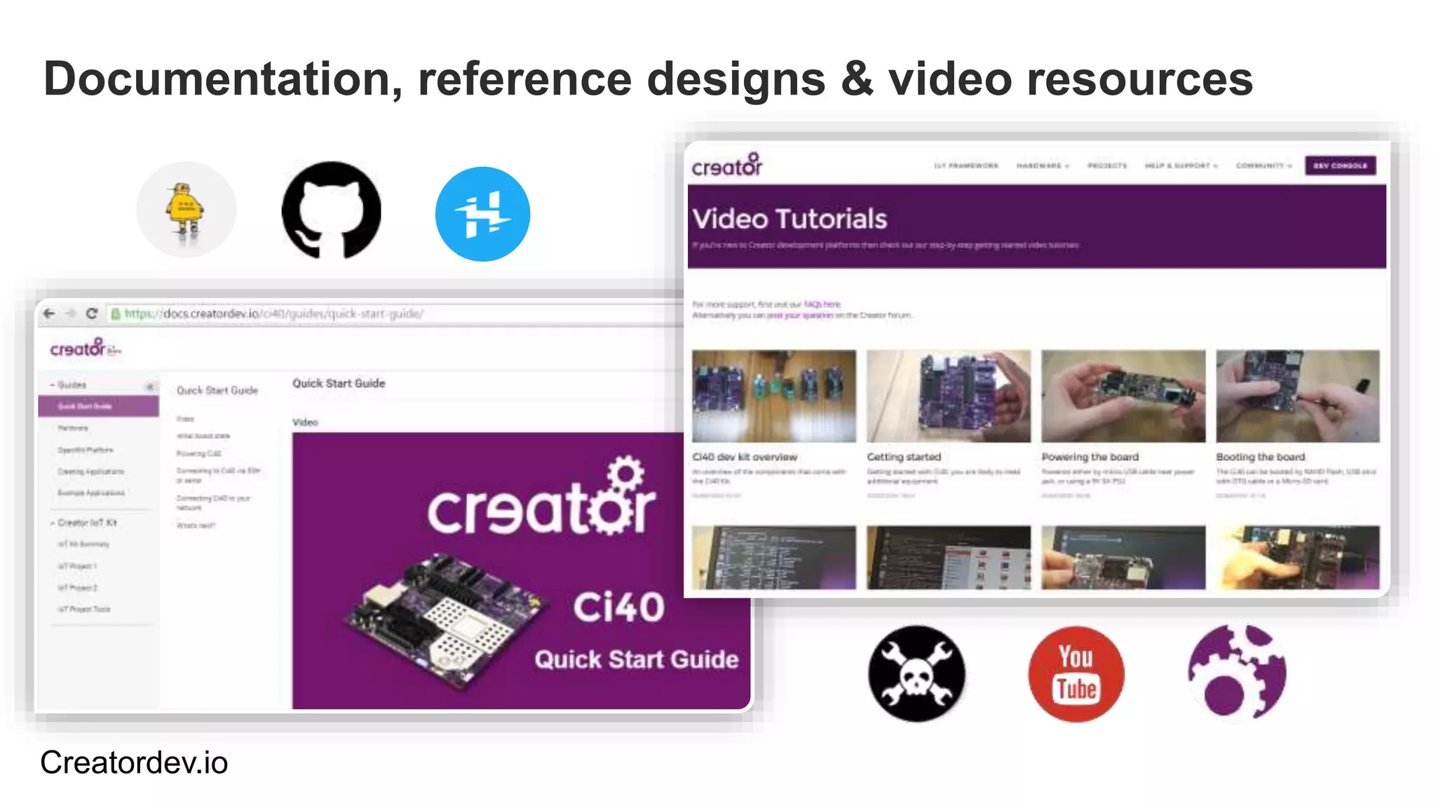 Documentation, reference designs & video resources
Creatordev.io
 