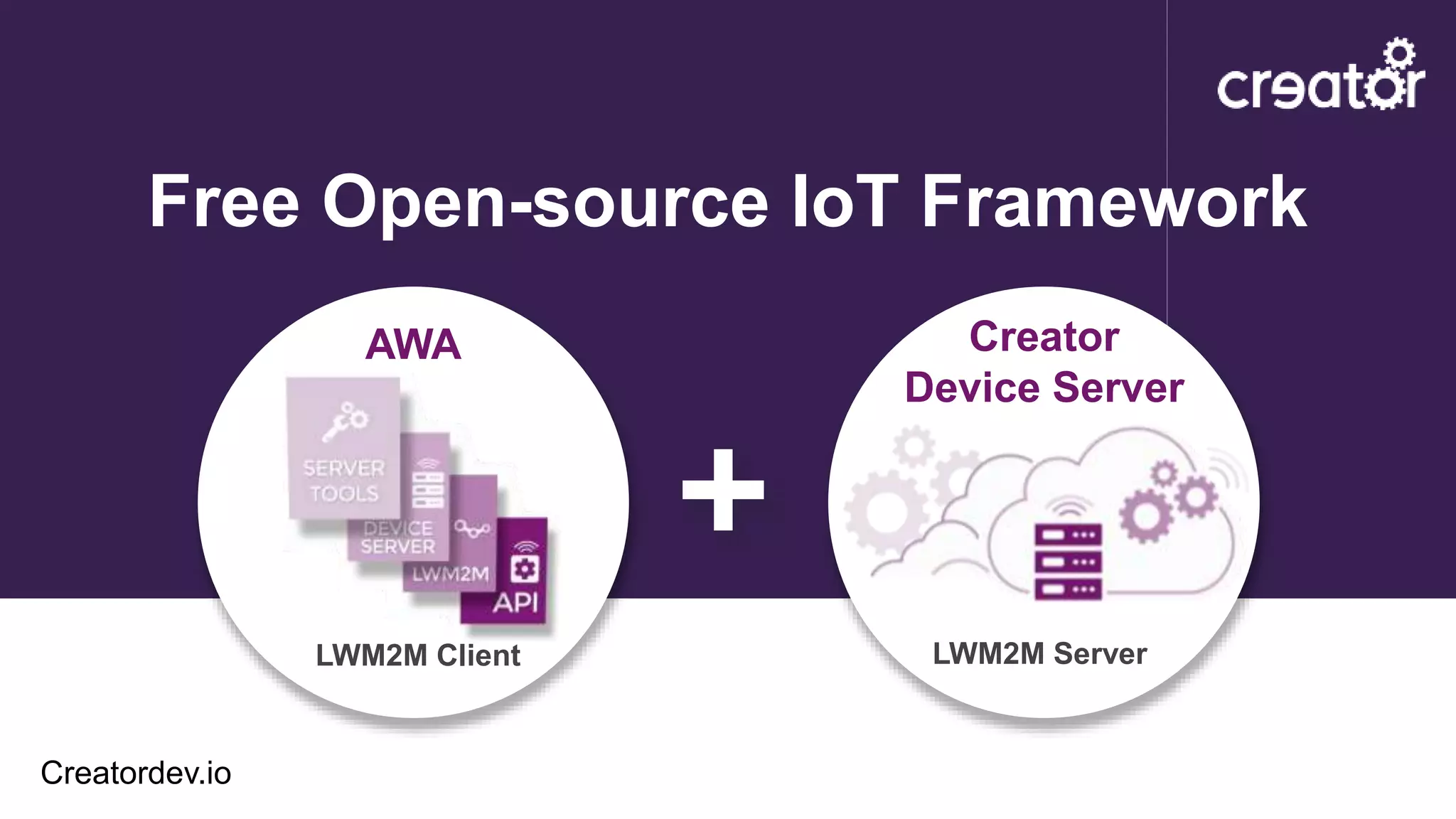 AWA
LWM2M Client
Creator
Device Server
LWM2M Server
Free Open-source IoT Framework
Creatordev.io
 