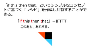 if this then thatȤץʥ󥻥
Ȥ˻Ť쥷ԡɤФ뤳Ȥ
롣
Τȡ줹롣
if this then thatIFTTT
 