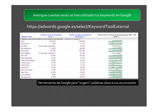 Averigua cuantas veces se han utilizado tus keywords en Google


https://adwords.google.es/select/KeywordToolExternal




      Herramienta de Google para “sugerir” palabras clave a sus anunciantes
 
