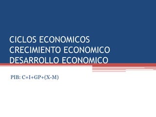 CICLOS ECONOMICOS
CRECIMIENTO ECONOMICO
DESARROLLO ECONOMICO
PIB: C+I+GP+(X-M)
 