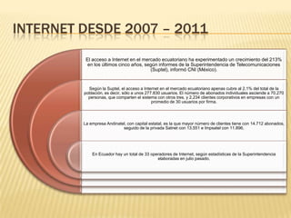 Crecimiento del internet en el ecuador | PPTX | Internet | Computing