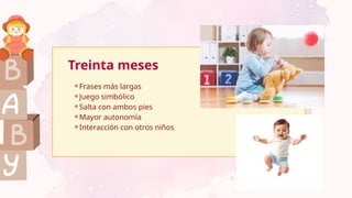 Treinta meses
⚬Frases más largas
⚬Juego simbólico
⚬Salta con ambos pies
⚬Mayor autonomía
⚬Interacción con otros niños
 
