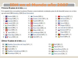 IDH en el Mundo año 2007
 