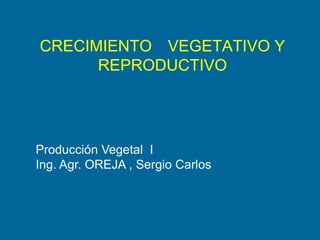 CRECIMIENTO VEGETATIVO Y
REPRODUCTIVO

Producción Vegetal I
Ing. Agr. OREJA , Sergio Carlos

 