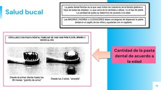13
Salud bucal
Cantidad de la pasta
dental de acuerdo a
la edad
 