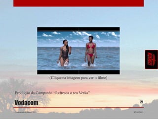 (Clique na imagem para ver o filme)


Produção da Campanha “Refresca o teu Verão”

Vodacom                                                                21

Credenciais Rikhozi 2013                                         07/01/2013
 