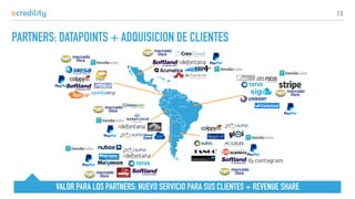 PARTNERS: DATAPOINTS + ADQUISICION DE CLIENTES
13
VALOR PARA LOS PARTNERS: NUEVO SERVICIO PARA SUS CLIENTES + REVENUE SHARE
 