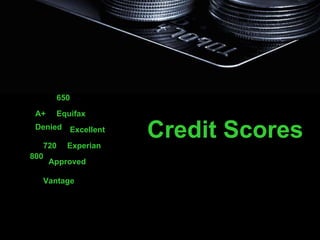 Credit Scores A+ 650 720 Excellent Approved Denied 800 Experian Equifax Vantage 