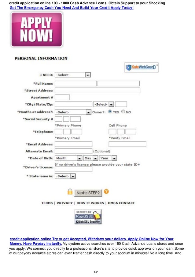 credit application online 100 1000 australia payday cash advances