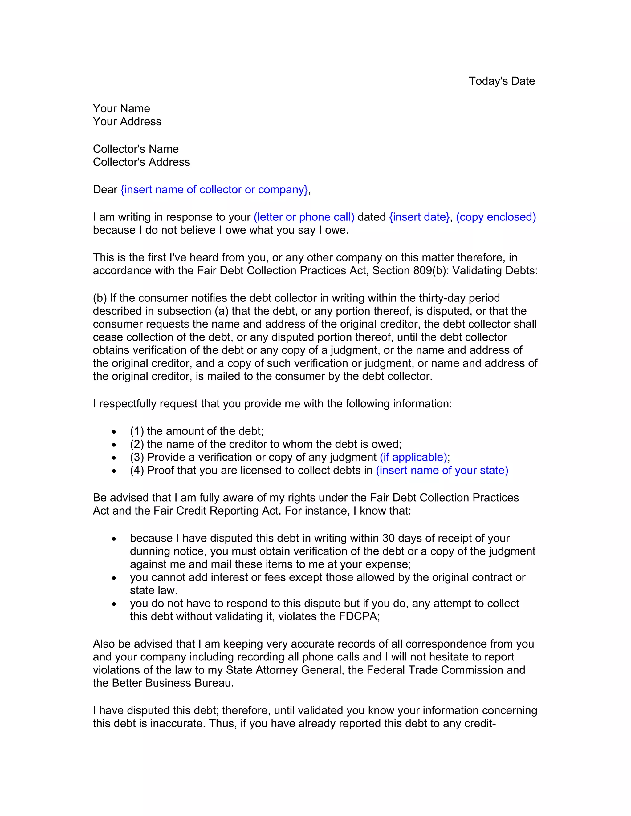 Credit and Debt Dispute Letters | DOC