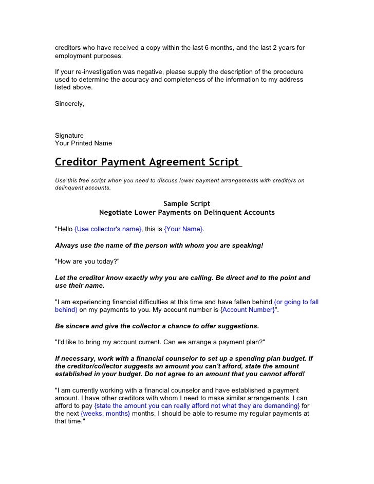 credit and debt dispute letters sample letter to creditors unable to pay
