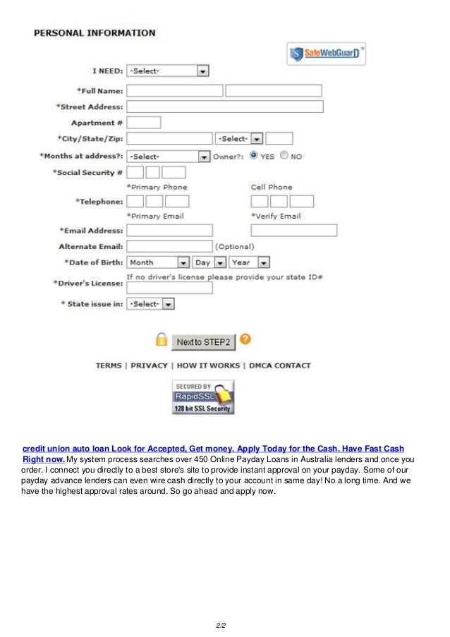 credit union auto loan Up to 1000 Payday Cash Loans Australia, Obtain
