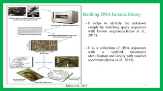 Building DNA barcode library
• It helps to identify the unknown
sample by matching query sequences
with known sequences(Kress et al.,
2015).
• It is a collection of DNA sequences
with a verified taxonomic
identification and ideally with voucher
specimens (Kress et al., 2015).
13Kress et al., 2015
 