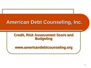 American Debt Counseling, Inc. Credit, Risk Assessment Score and Budgeting www.americandebtcounseling.org 