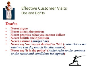 Connect with the person (reconnect on subsequent visitsby taking time to catch up)