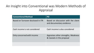 An Insight into Conventional was Modern Methods of
Appraisal
 
