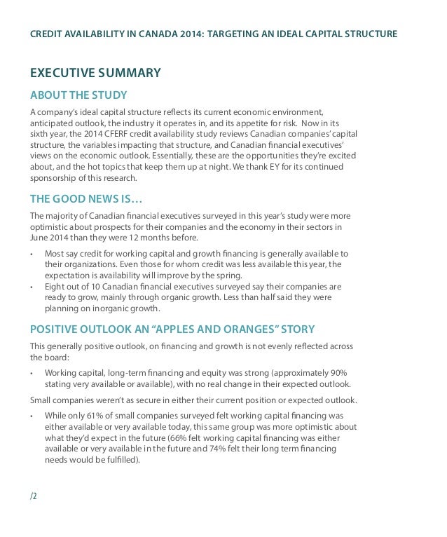 credit availability in canada 2014 targeting an ideal executive summary structure