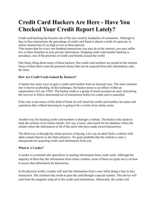 Credit card hackers are here | DOCX