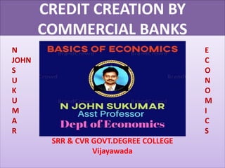 CREDIT CREATION BY
COMMERCIAL BANKS
N E
JOHN C
S O
U N
K O
U M
M I
A C
R S
SRR & CVR GOVT.DEGREE COLLEGE
Vijayawada
 