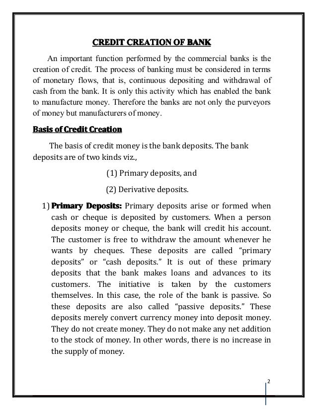 what is credit creation by banks