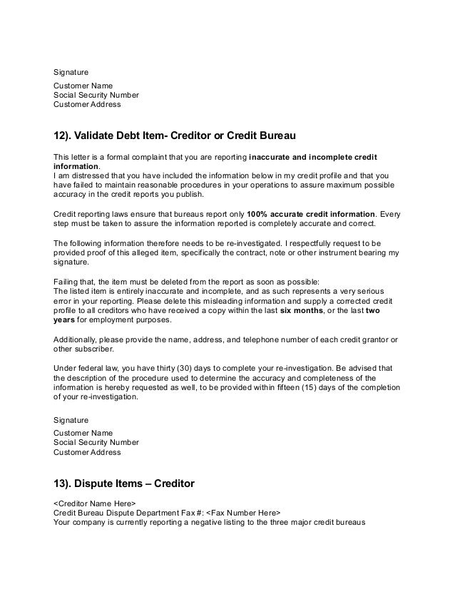 credit dispute letters disputing collection letter
