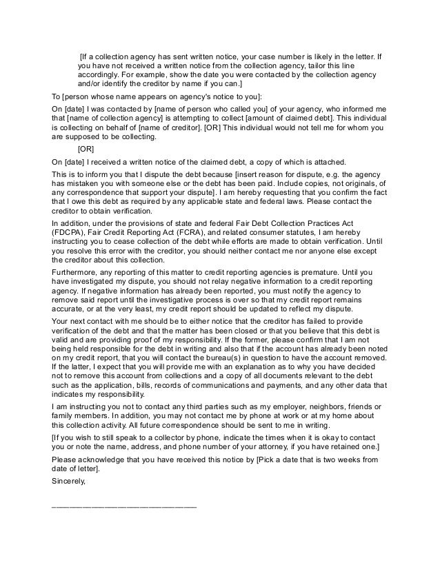 credit dispute letters disputing collection letter