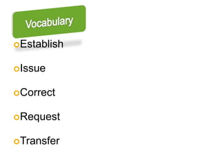 Establish


Issue


Correct


Request


Transfer
 