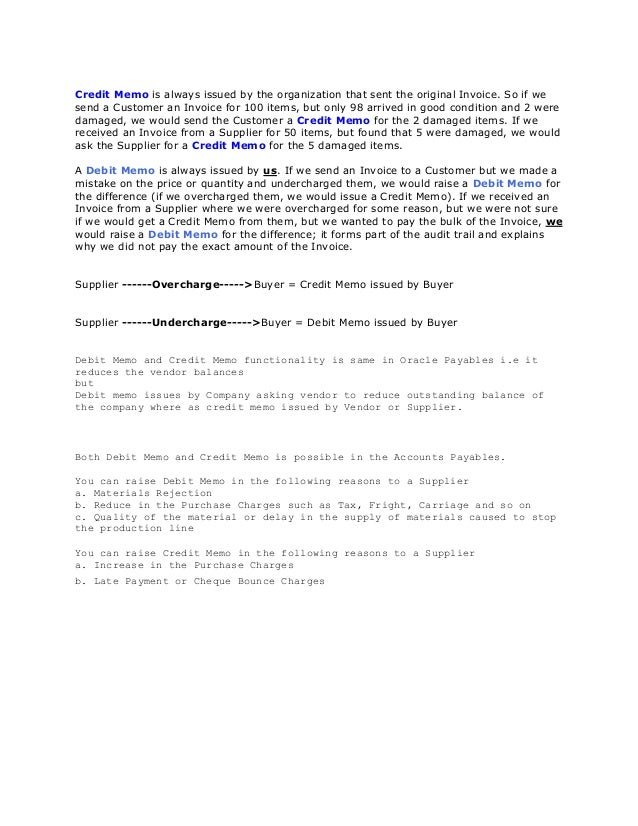 debit and credit memorandum