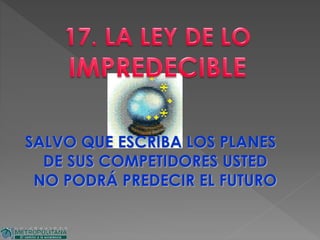 SALVO QUE ESCRIBA LOS PLANES
DE SUS COMPETIDORES USTED
NO PODRÁ PREDECIR EL FUTURO
 