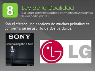 8 A la larga, cada mercado se convierte en una carrera
de dos participantes.
Con el tiempo una escalera de muchos peldaños se
convierte en un asunto de dos peldaños.
 