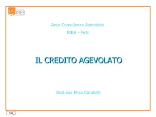 Area Consulenza Aziendale IRES - FVG IL CREDITO AGEVOLATO Dott.ssa Elisa Candotti 