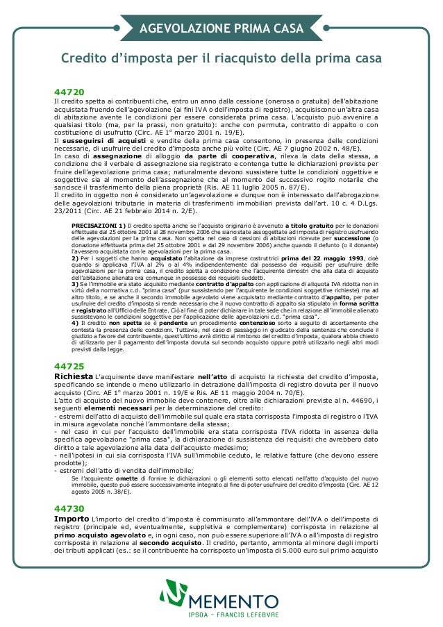 Credito dimposta per il riacquisto della prima casa Credito d imposta per riacquisto prima casa