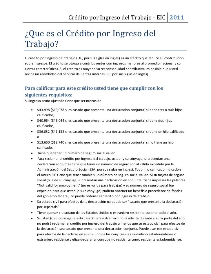 Credito por ingreso de trabajo eic