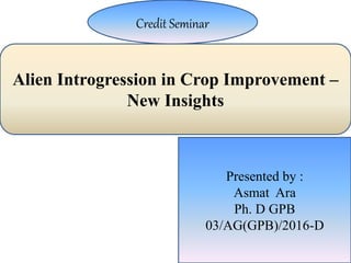 Alien Introgression in Crop Improvement –
New Insights
Credit Seminar
Presented by :
Asmat Ara
Ph. D GPB
03/AG(GPB)/2016-D
 