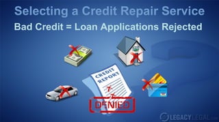 Selecting a Credit Repair Service
Bad Credit = Loan Applications Rejected
 