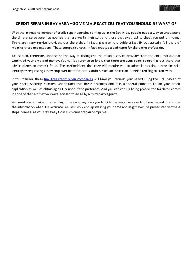 Credit Repair In Bay Area Some Malpractices That You Should Be Wary Credit Repair In Bay Area Some Malpractices That You Should Be Wary