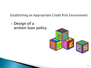 Design of a
written loan policy
15
 