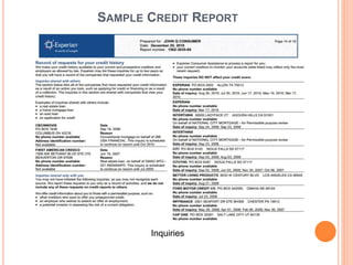 SAMPLE CREDIT REPORT
Inquiries
 