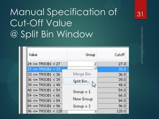 Manual Specification of
Cut-Off Value
@ Split Bin Window
31
 