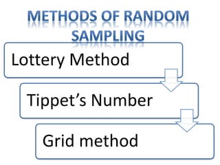 Lottery Method 
Tippet’s Number 
Grid method 
 