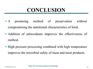 Preservation of Meat Using High Pressure Processing | PPTX