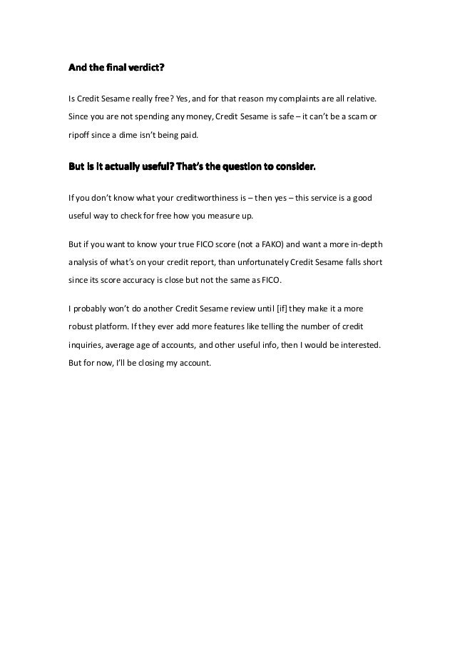 Credit sesame not working