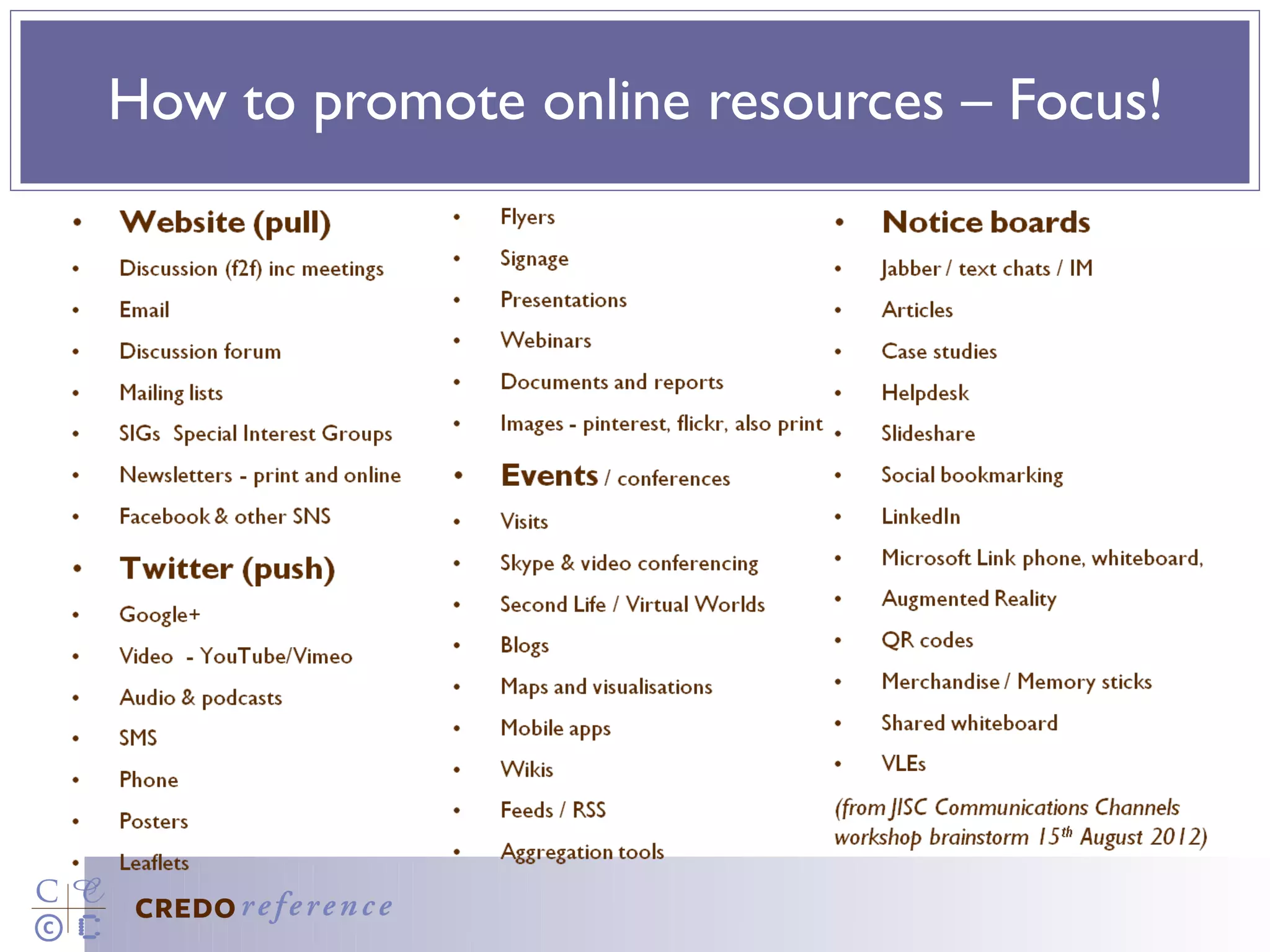 How to promote online resources – Focus!
 