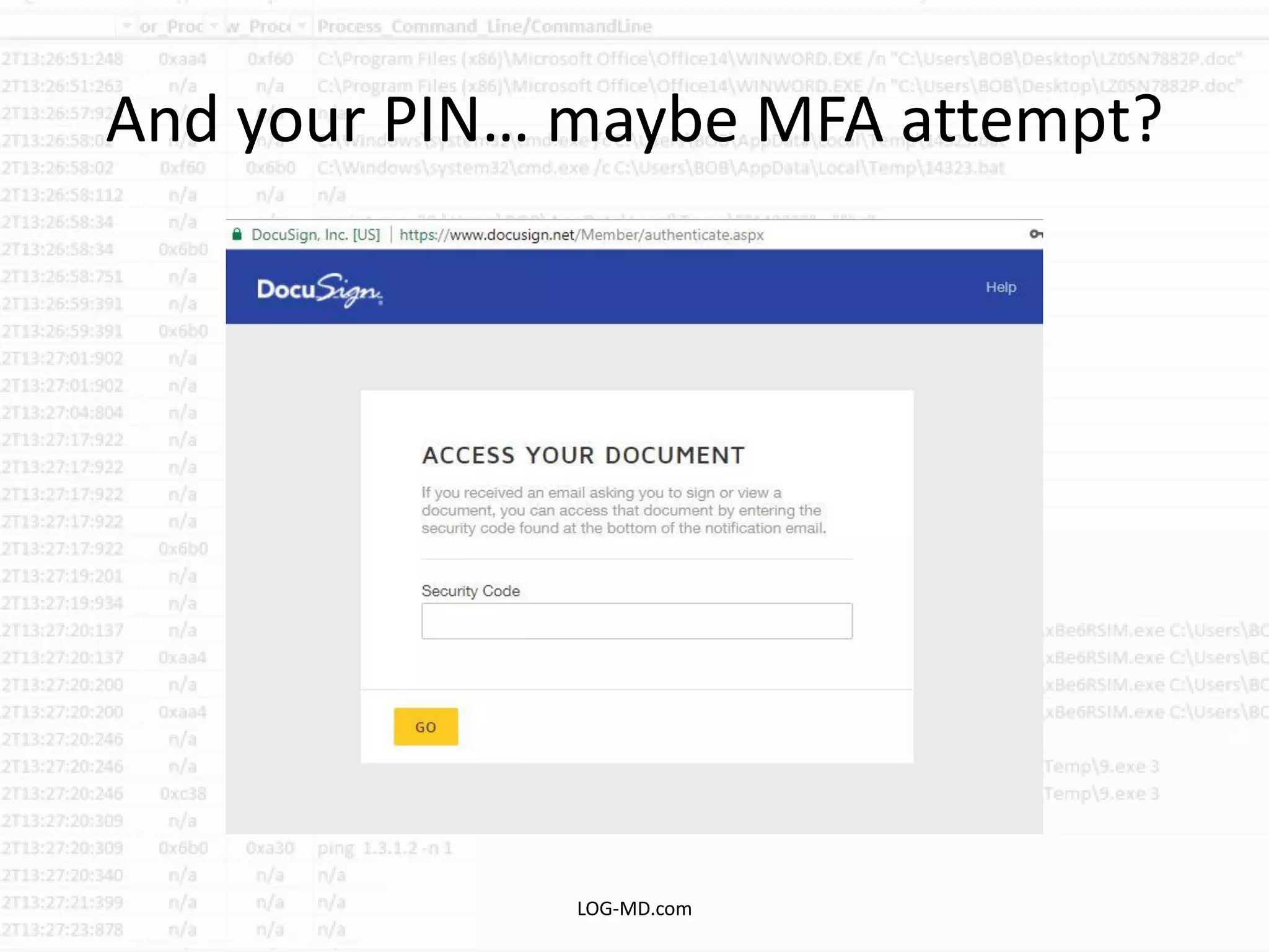 And your PIN… maybe MFA attempt?
LOG-MD.com
 