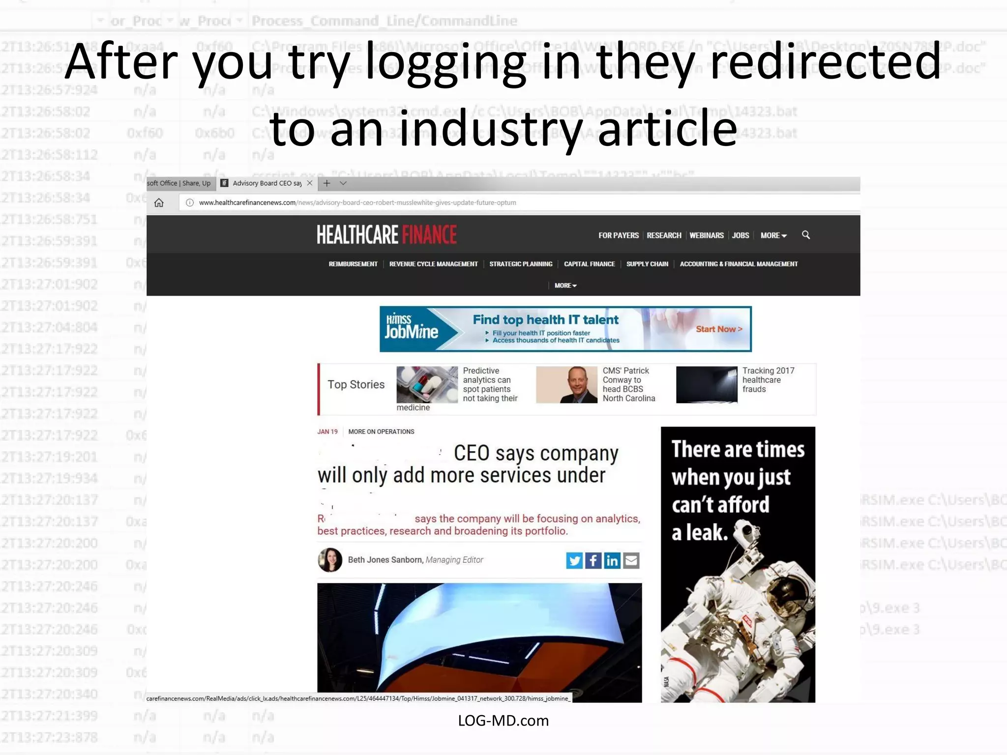 After you try logging in they redirected
to an industry article
LOG-MD.com
 