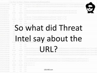 So what did Threat
Intel say about the
URL?
LOG-MD.com
 
